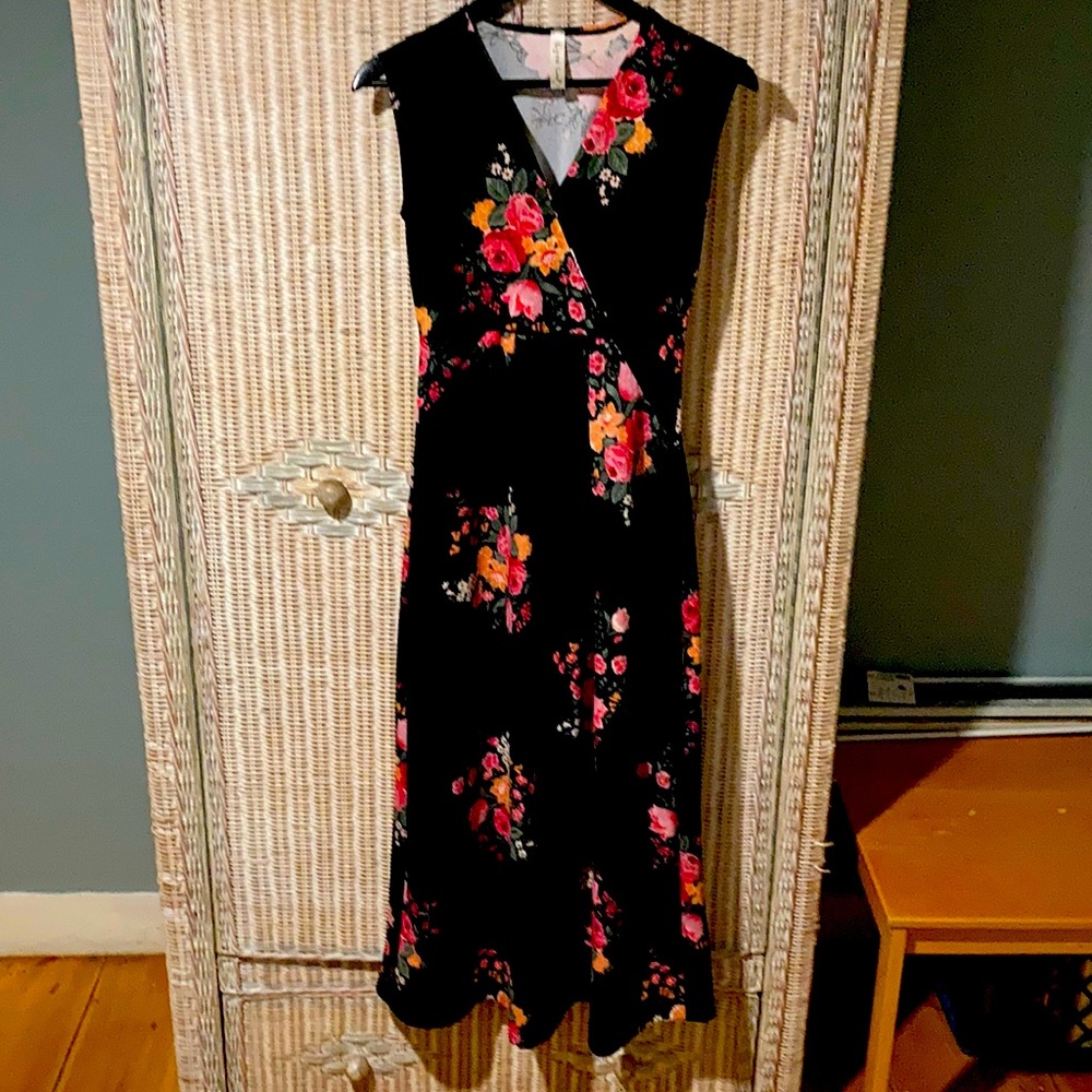 Full Length Black Dress with Vivid Floral Design